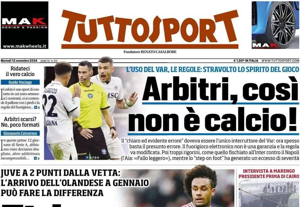 Arbitri, così non è calcio: troppi rigorini come quello dato all'Inter. La prima pagina di Tuttosport