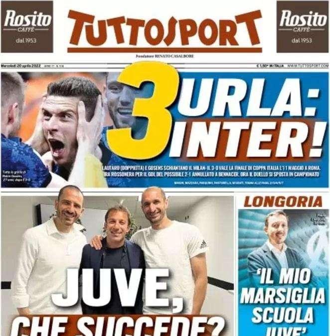 Tuttosport in apertura: "3 urla: Inter!". Il derby è nerazzurro