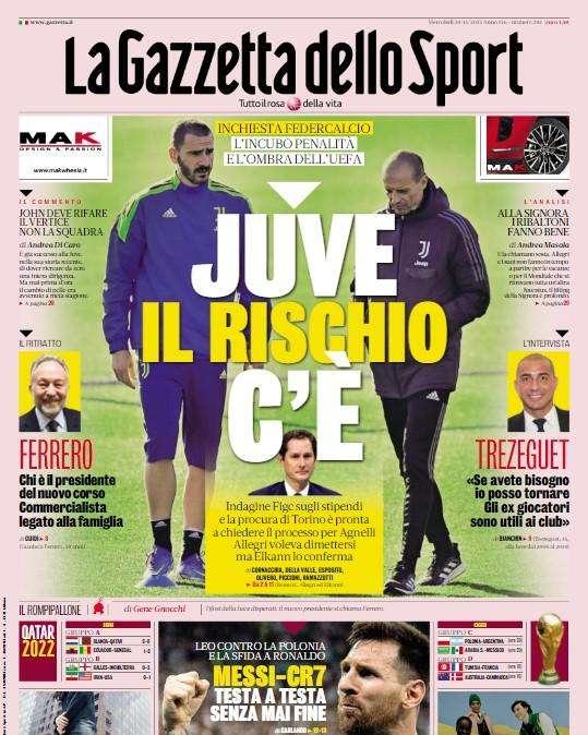 Rassegna stampa - Le prime pagine di mercoledì 30 novembre