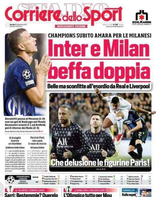 L'apertura del Corriere dello Sport: "Inter e Milan, beffa doppia"