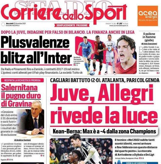 Il Corriere dello Sport in prima pagina: "Plusvalenze, blitz all'Inter"  