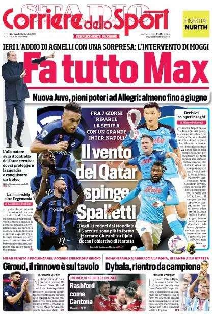 Il Corriere dello Sport in prima pagina: "Becao l'obiettivo di Marotta"