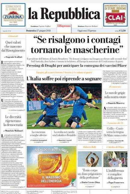 La Repubblica: "L'Italia soffre, ma poi riprende a sognare"