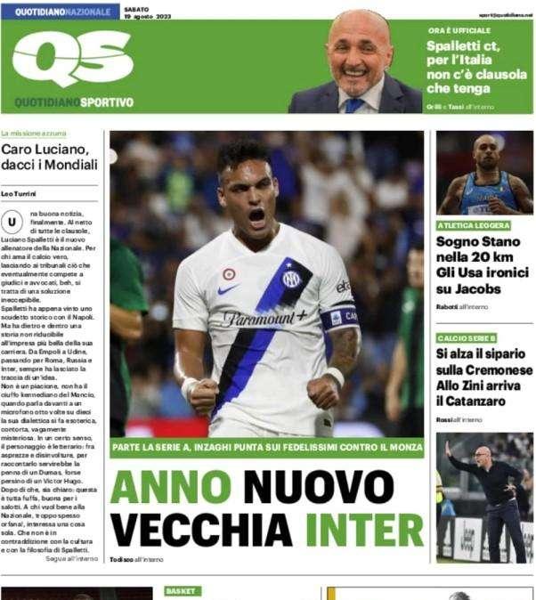 Qs in prima pagina: "Anno nuovo, vecchia Inter". Inzaghi lancia solo due 'nuovi'