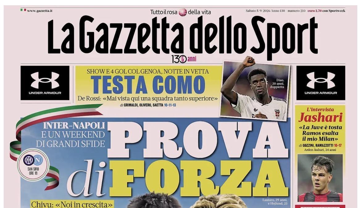 "Prova di forza, il nuovo classico, cattivissimo me": le prime pagine dei quotidiani del 5 Settembre