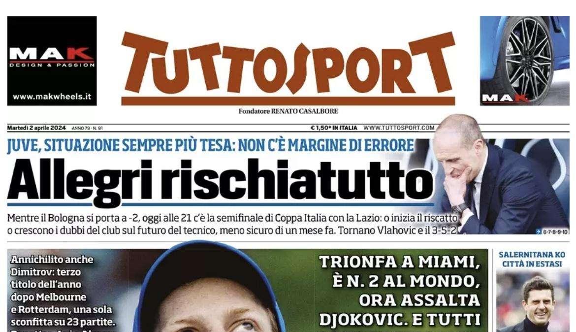 L'apertura di Tuttosport: "L’Inter torna implacabile, Allegri rischiatutto"