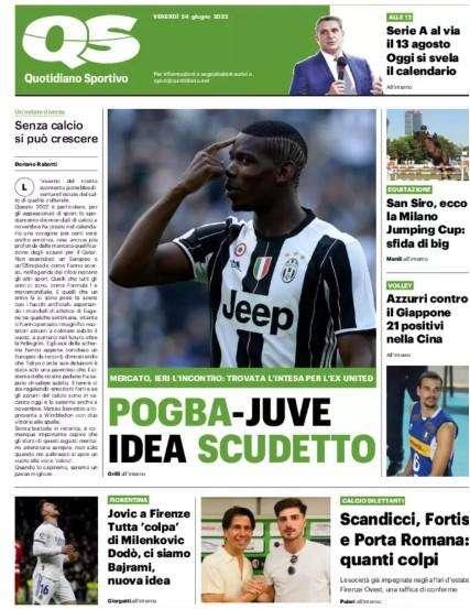 La prima pagina del QS: "Pogba-Juve: intesa scudetto"