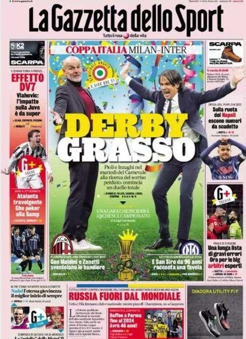 La Gazzetta dello Sport in apertura: "Derby grasso"