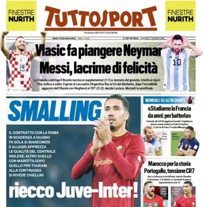 L'apertura di di Tuttosport: "Smalling, riecco Juve-Inter"