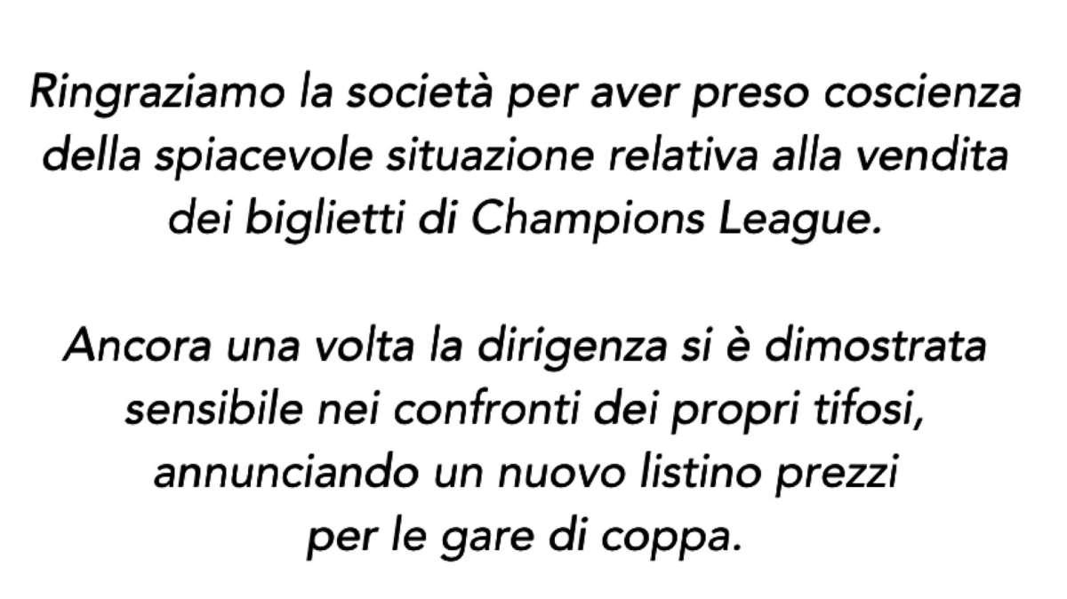 Prezzi Champions, la Curva Sud a Gazidis: "Dirigenza sensibile nei nostri confronti"