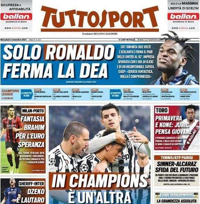 Tuttosport in prima pagina: "Dzeko-Lautaro, è la notte degli sceriffi"