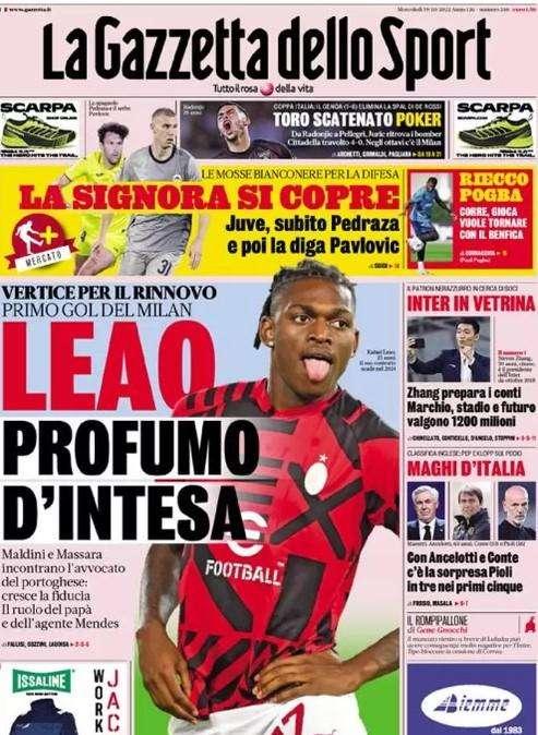 La prima pagina de La Gazzetta dello Sport - Inter, stadio e futuro valgono 1,2 miliardi