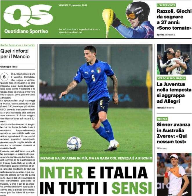 L'apertura del QS: "Inter e Italia in tutti i Sensi". Mancini pensa all'ex Sassuolo