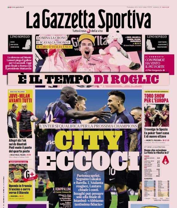 City, eccoci. La Gazzetta dello Sport: "L'Inter abbatte la Dea e si qualifica in Champions"