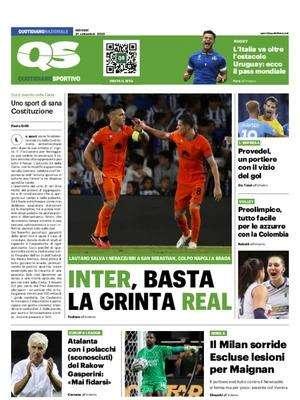 La prima pagina del QS - Quotidiano Sportivo: "Inter, basta la grinta Real"