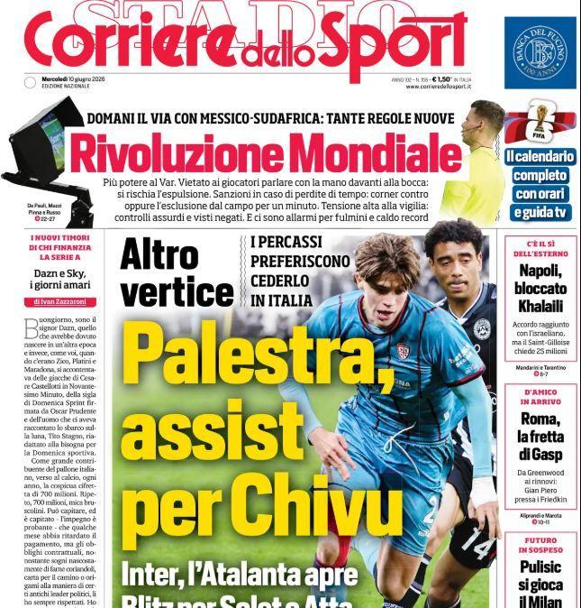 "Palestra, assist per Chivu": la prima pagina del Corriere dello Sport