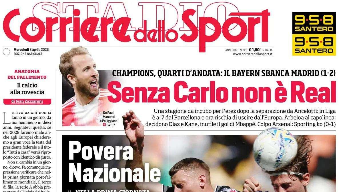 "Italia, ecco lo scandalo: in Serie A solo 64 titolari su 220. De Lurentiis chiama lo scudetto", la prima pagina del Corriere dello Sport