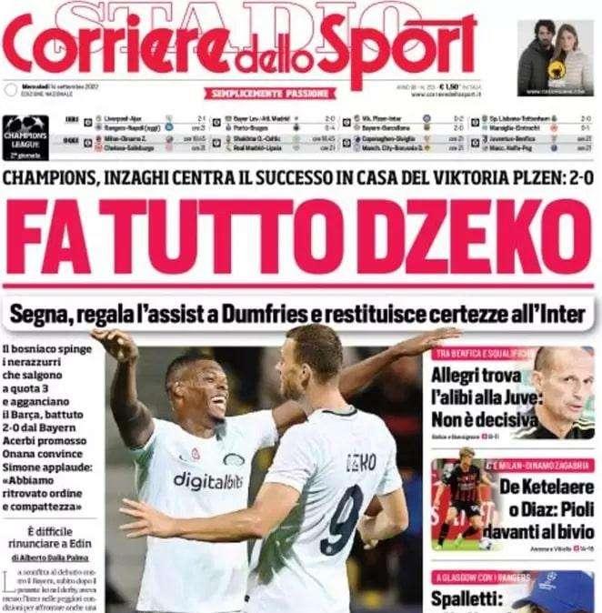 L'apertura del Corriere dello Sport: "Fa tutto Dzeko"