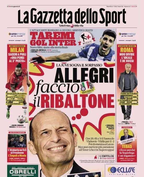 Inter, per giugno c'è Taremi. Inzaghi a Riyadh per il record: le prime pagine del 16 gennaio