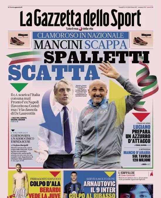 La prima pagina de La Gazzetta dello Sport: "Arnautovic, colpo al ribasso"
