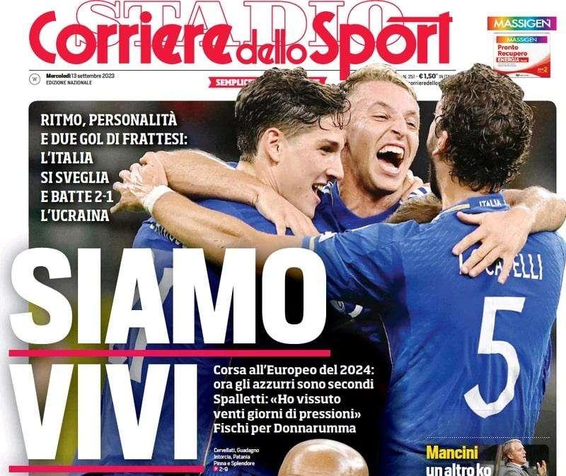 Il Corriere dello Sport in prima pagina: "Siamo vivi. Due gol di Frattesi, l'Italia si sveglia"