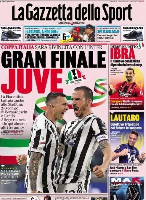 La prima pagina de La Gazzetta dello Sport: "Gran finale Juve, sarà rivincita con l'Inter"