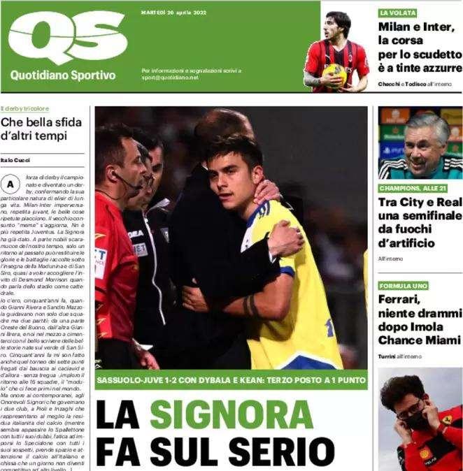 Il Qs: "Milan-Inter, la corsa scudetto è a tinte azzurre"