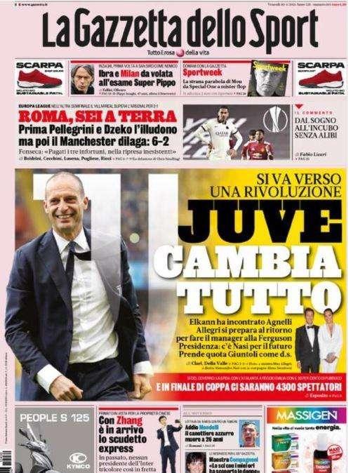 La Gazzetta dello Sport in apertura: “Si va verso una rivoluzione Juve: cambia tutto”