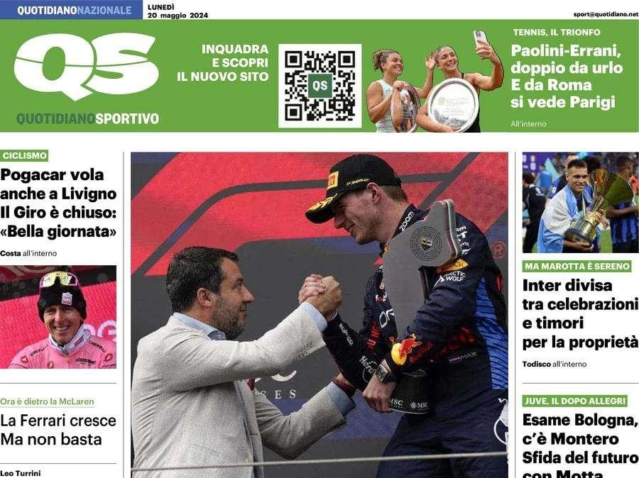 Inter divisa tra celebrazioni e timori per la proprietà. La prima pagina del QS