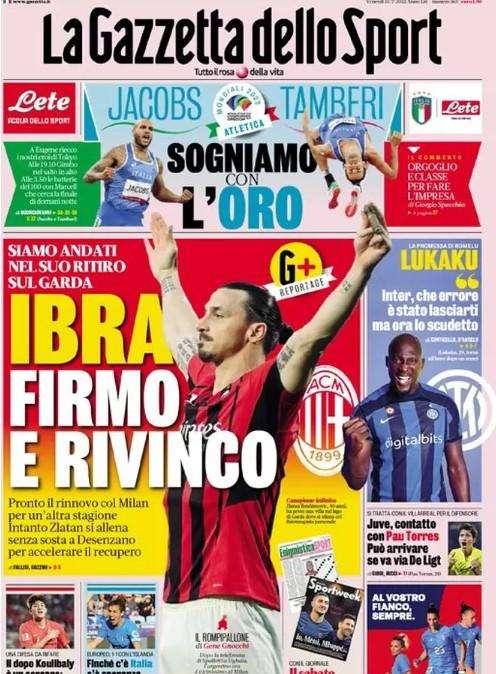 L'apertura de La Gazzetta dello Sport: "Lukaku: «Lasciarti è stato un errore»"