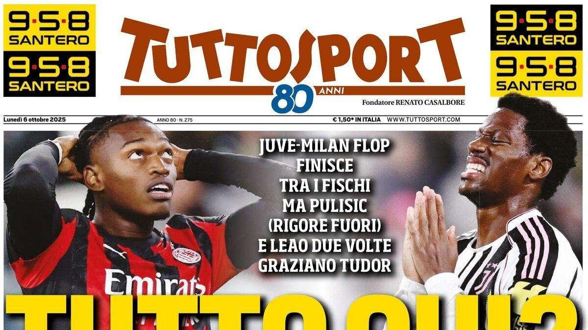 "Juve-Milan flop, tutto qui? Pioli terz'ultimo, Napoli in rimonta", la prima pagina di TuttoSport