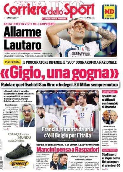 La prima pagina del Corriere dello Sport: "Allarme Lautaro"
