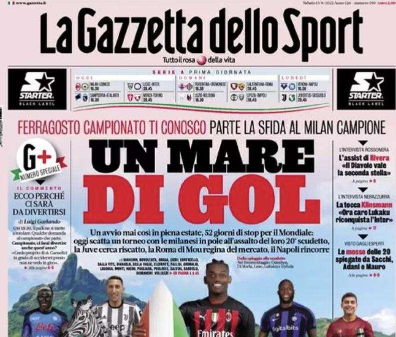 L'apertura de La Gazzetta dello Sport - "Un mare di gol"