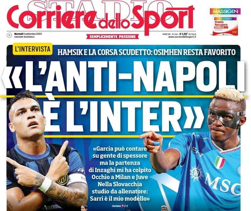 Il Corriere dello Sport apre con Hamsik: "L'anti-Napoli è l'Inter". La rincorsa allo Scudetto