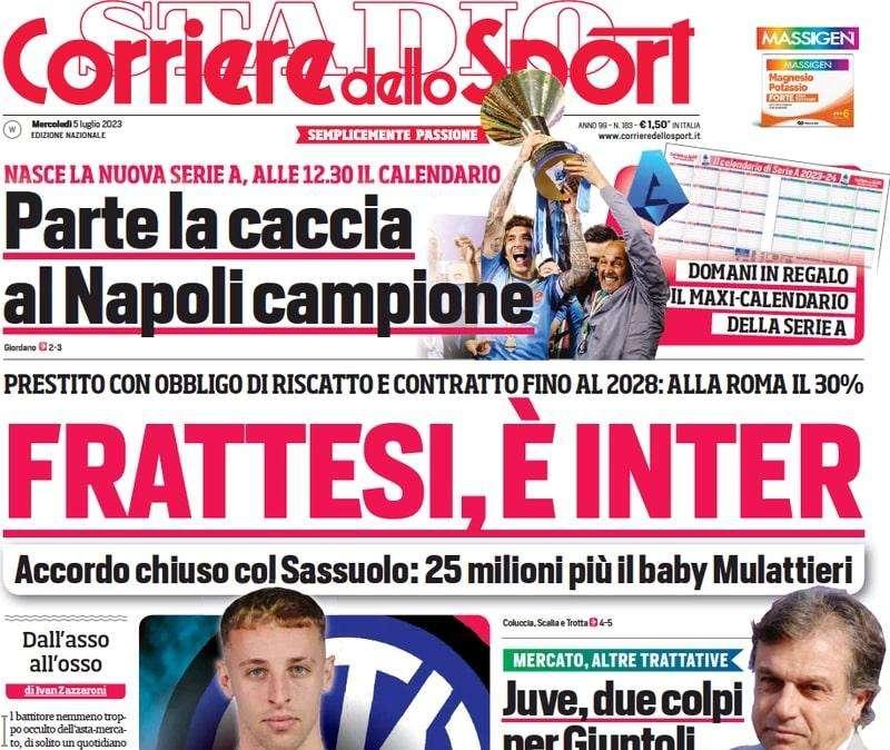 L’apertura del Corriere dello Sport: "Frattesi, è Inter: contratto fino al 2028"