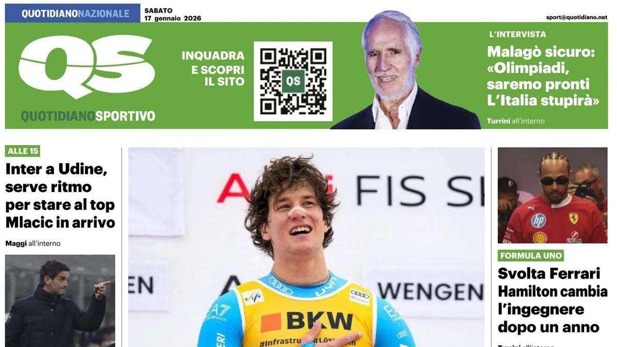 "Inter a Udine, serve ritmo per stare al top. Mlacic in arrivo": la prima pagina del QS