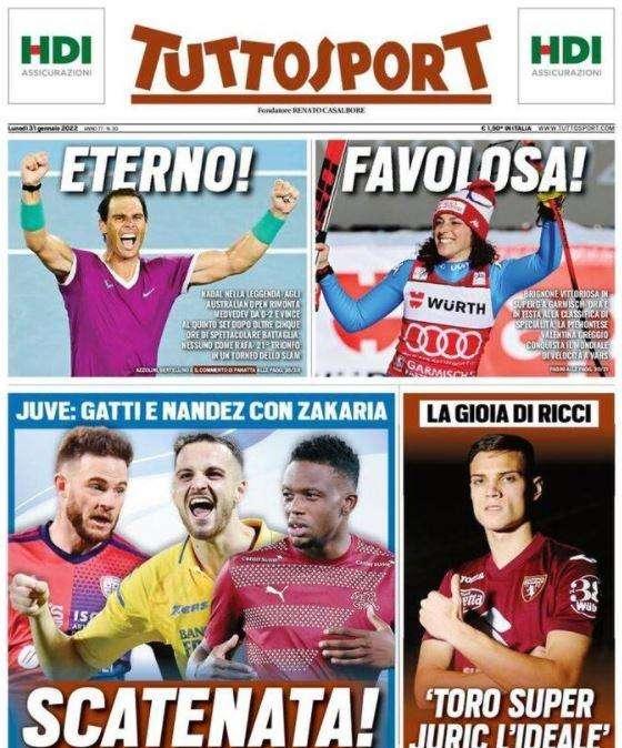La prima pagina di Tuttosport: "Adriano: L'imperatore è Inzaghi"