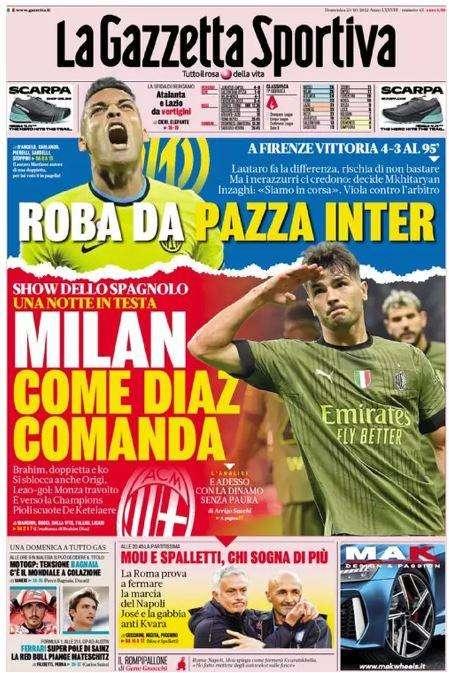 La Gazzetta dello Sport in prima pagina: "Roba da pazza Inter"