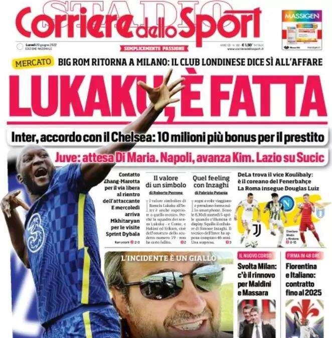 L'apertura del Corriere dello Sport: "Lukaku, è fatta". Big Rom torna a Milano
