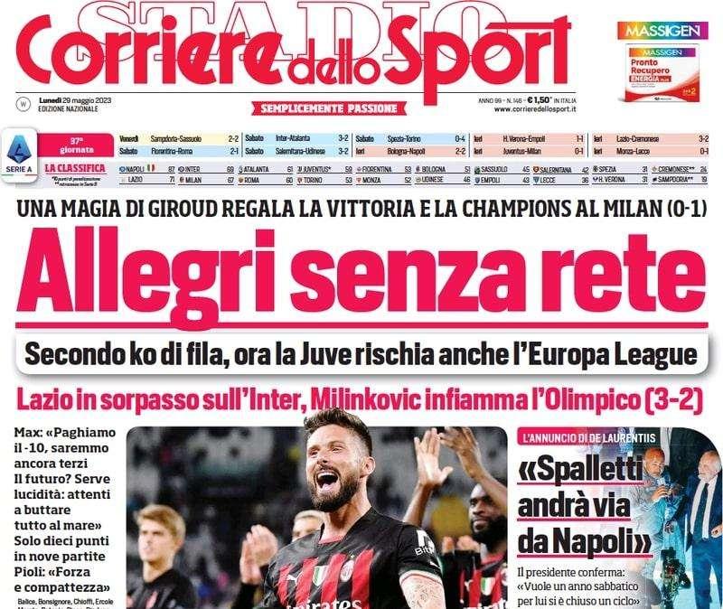 Il Corriere dello Sport in apertura: "Spauracchio Cremonese, ma la Lazio vince e sorpassa l'Inter"