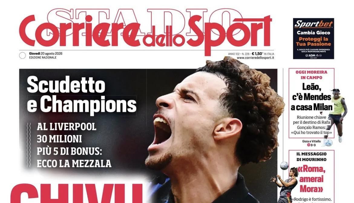 "Scudetto e Champions, Chivu Premier! Juve, Zirkzee e Kessie in attesa", la prima pagina del Corriere dello Sport