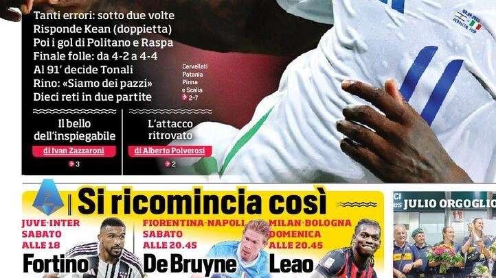 "Juventus-Inter sabato alle 18: fortino Bremer, Lautaro fa i conti", la prima pagina del Corriere dello Sport