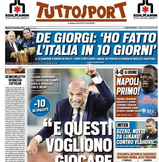 Tuttosport in prima pagina: "Dzeko, notte da Lukaku contro Vlahovic" 