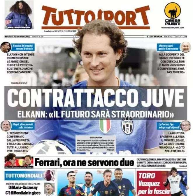 L'apertura di Tuttosport: "Contrattacco Juve". Elkann non ridimensiona le ambizioni