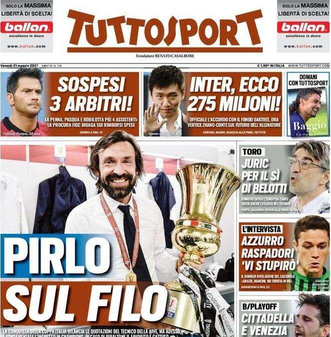 Tuttosport in prima pagina: “Sospesi tre arbitri”