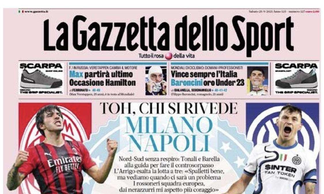 Rassegna stampa - Le prime pagine di sabato 25 settembre