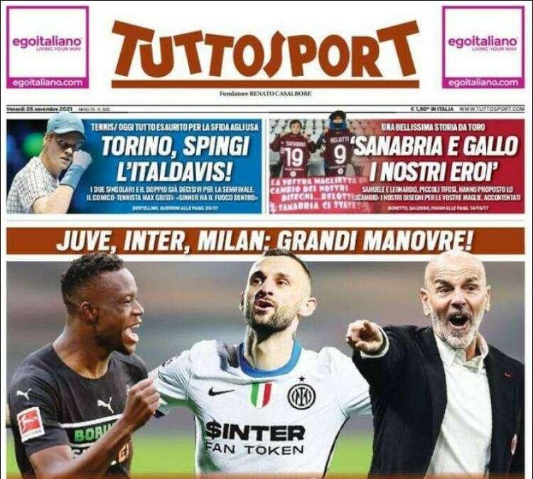 La prima pagina di Tuttosport: "Inter, priorità Brozovic"