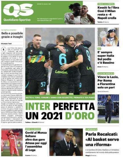 Il QS in prima pagina: "Inter perfetta, un 2021 d'oro"