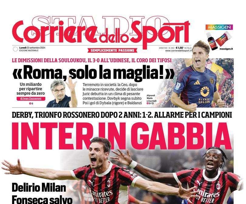 "Inter in Gabbia, trionfo rossonero dopo due anni": la prima pagina del Corriere dello Sport 
