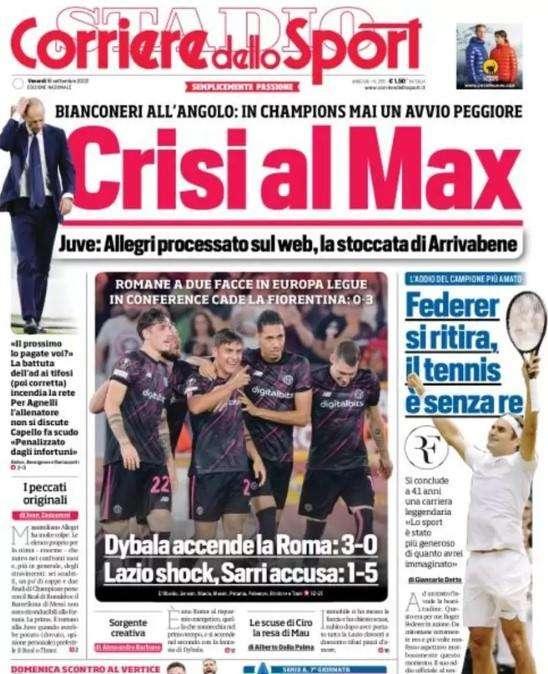 L'apertura del Corriere dello Sport: "Crisi al Max". Allegri processato sul web